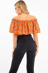 Orange Chain Print Bardot Bodysuit - Peeta