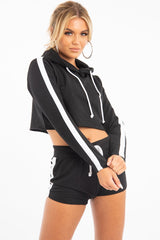 Black White Cropped Hoodie and Shorts Co-ord - Kya