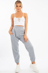 White Lace Up Ribbed Crop top - Prisha