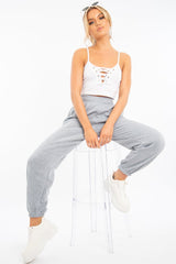 White Lace Up Ribbed Crop top - Prisha