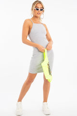 Grey Square Neckline Ribbed Midi Dress - Sunday