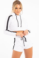 White Black Cropped Hoodie and Shorts Co-ord - Kya
