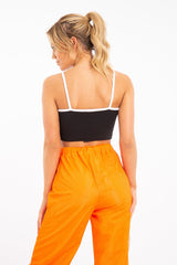 Black White Cross Front Straps Ribbed Crop Top - Vixi