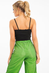 Black Ribbed Frill Edge Crop Top - Zura
