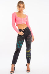 Neon Pink Scoop Neckline Button Down Crop Top - Mirelle