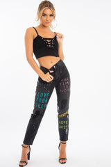 Black Lace Up Ribbed Crop top - Prisha