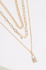 Gold Padlock Layered Chain Necklace - Earle