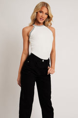 White Ribbed High Neck Bodysuit - Allyanne