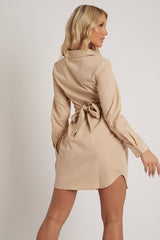 Camel Wrap Front Shirt Dress - Nixie