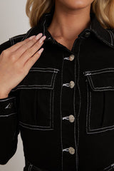 Black Long Sleeve Contrast Stitch Jumpsuit - Jan