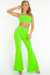 Neon Green Crop Top and Trousers Co-ord Set - Kimmy