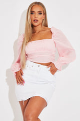 Pink Gingham Square Neckline Crop Top - Amora