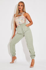 Sage Contrast Stitch Cargo Trousers - Britanny