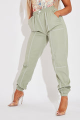 Sage Contrast Stitch Cargo Trousers - Britanny