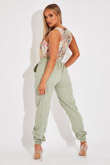 Sage Contrast Stitch Cargo Trousers - Britanny