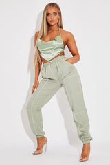 Sage Satin Bandana Halter Crop Top - Talisa