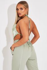 Sage Satin Bandana Halter Crop Top - Talisa