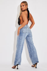 Blue Mid Wash Wide Leg Jeans - Gemma