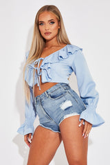 Blue Ruffle Tie Fastening Top - Brionna