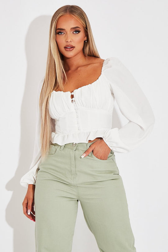 White Covered Button Top - Anelise