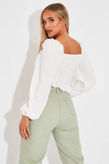White Covered Button Top - Anelise
