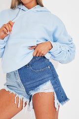 Blue Ruched Sleeve Oversized Hoodie - Dezi