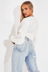 White Plunge Button Front Top - Zamina