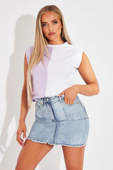 Lilac Half Splice Contrast Shoulder Pad Oversized T-shirt - Amzie