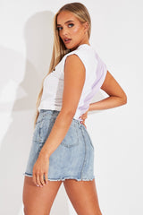 Lilac Half Splice Contrast Shoulder Pad Oversized T-shirt - Amzie