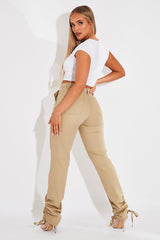 Camel Gathered Hem Tie Trousers - Aaira