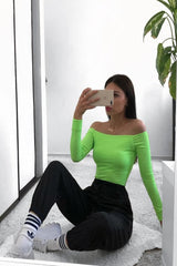 Neon Green Ribbed Square Neck Bodysuit - Alysha