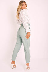 Sage Ring Belt Straight Leg PU Trousers - Jazmine
