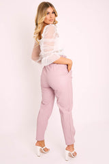 Pink Ring Belt Straight Leg PU Trousers - Jazmine