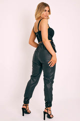 Black Cargo Pouch Belted PU Joggers - Mishka