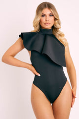 Black Scuba Frill Overlay Bodysuit - Novella