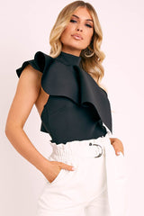 Black Scuba Frill Overlay Bodysuit - Novella