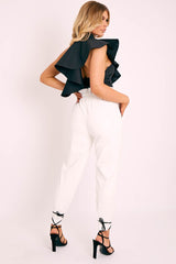 White Ring Belt Straight Leg PU Trousers - Jazmine