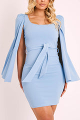 Blue Cape Sleeve Bodycon Dress - Fearne