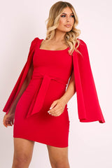 Red Cape Sleeve Bodycon Dress - Fearne