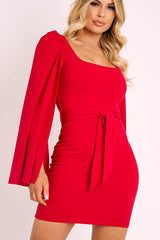 Red Cape Sleeve Bodycon Dress - Fearne