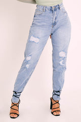 Light Wash Rip High Rise Boyfriend Jeans - Lashae