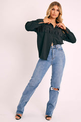 Black Diamante Fringe Shirt - Haidee