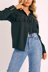 Black Diamante Fringe Shirt - Haidee