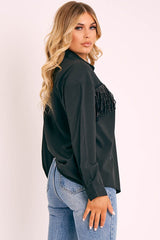 Black Diamante Fringe Shirt - Haidee