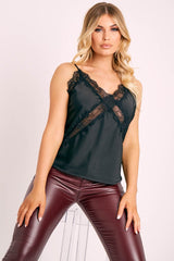 Black Lace Trim Cami Top - Analissa