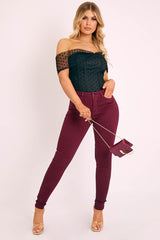 Wine Skinny Stretch Denim Jeans - Maeva