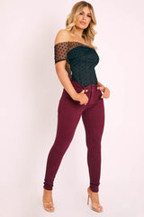 Wine Skinny Stretch Denim Jeans - Maeva