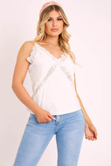 White Lace Trim Cami Top - Analissa
