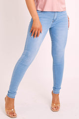 Mid Blue Washed Skinny High Waist Denim Jeans - Jailey