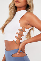 White Side Ring Detail Ribbed Crop Top - Marisella